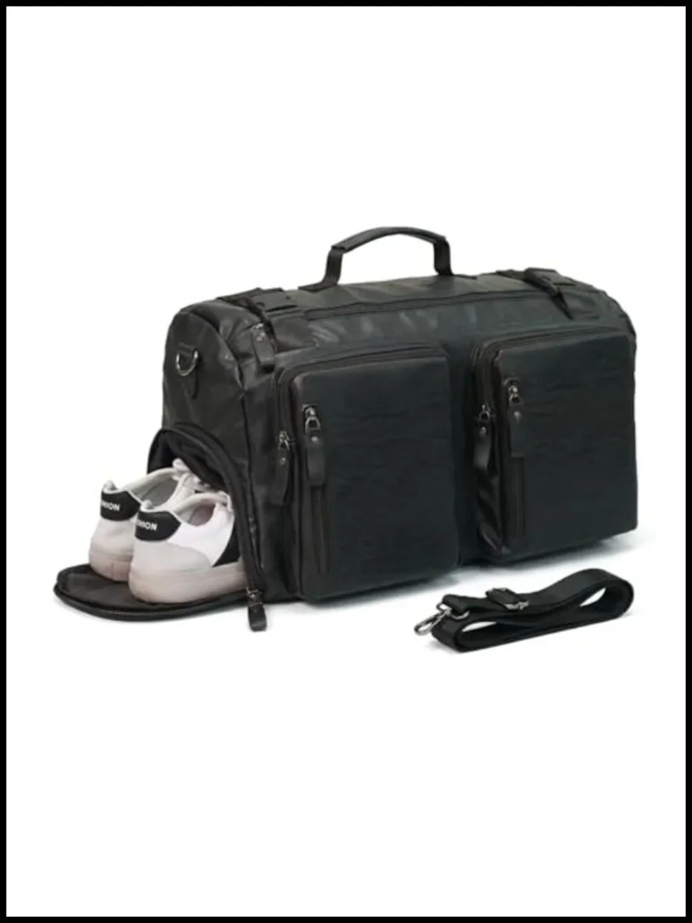 Waterproof Faux Leather Travel Duffle Bag with Shoe Compartment for Women Men